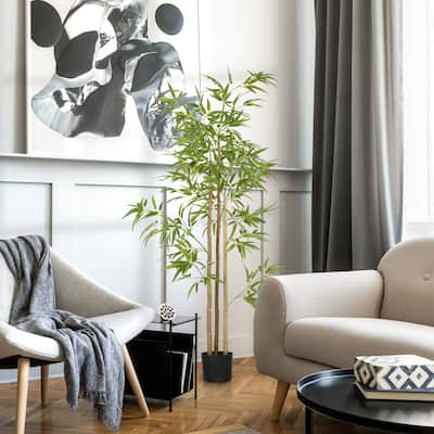 HOMCOM 6FT Artificial Bamboo Tree, Faux Decorative Plant in Nursery Pot for Indoor or Outdoor Décor