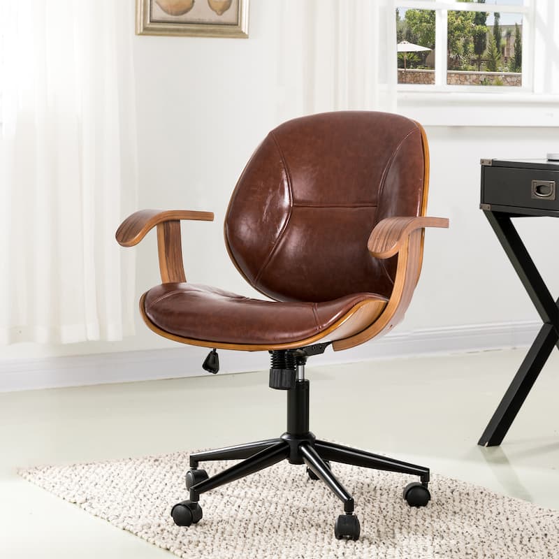 Glitzhome Modern Ergonomic Faux Leather Gaslift Adjustable Swivel Office Task Chair - Russet