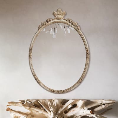 French Country Distressed Wooden Oval Decor Wall Mirror - 25.4" W x 35.4" H