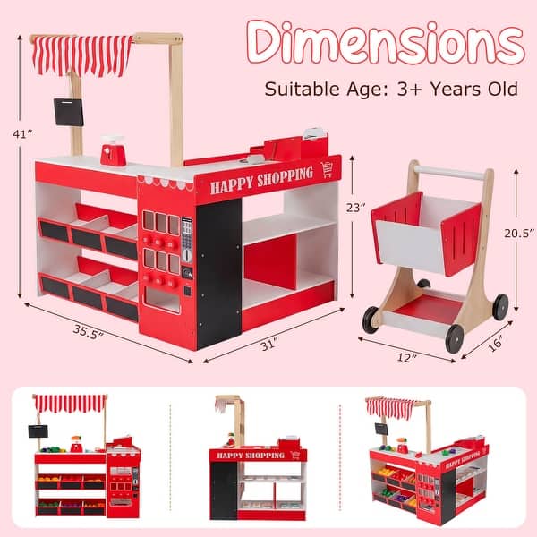 dimension image slide 1 of 2, Costway Kids Grocery Store Playset Wooden Pretend Play Supermarket - See Details