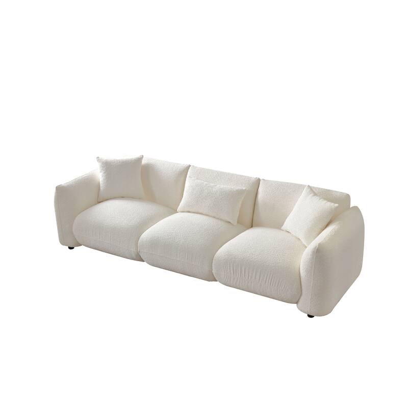 Lambswool Fabric Sofa 3 Seater Couch with Throw Pillows for Livingroom