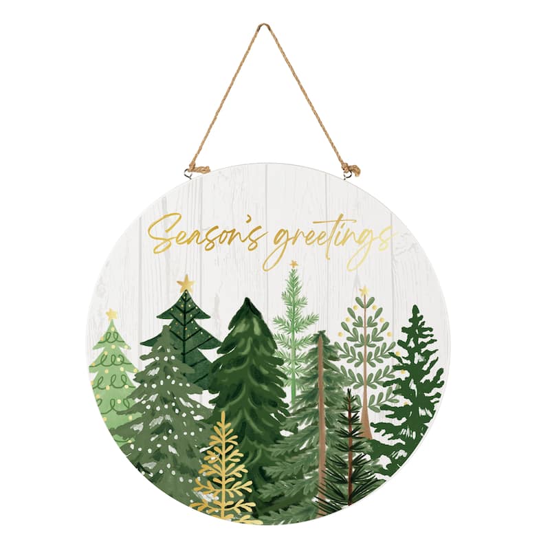 Shades of Green Wood Door Decor, "Season's Greetings" - 18" - Multicolor