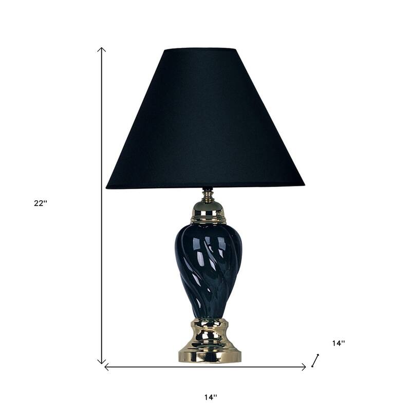 Stylish Gold and Navy Blue Desk Lamp with Tapered Ceramic Base - 14” x 14” x 29”