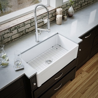 Karran FCP33SB 33" Single Bowl Panel Front Farmhouse Fireclay Kitchen Sink with Reversible Apron Front