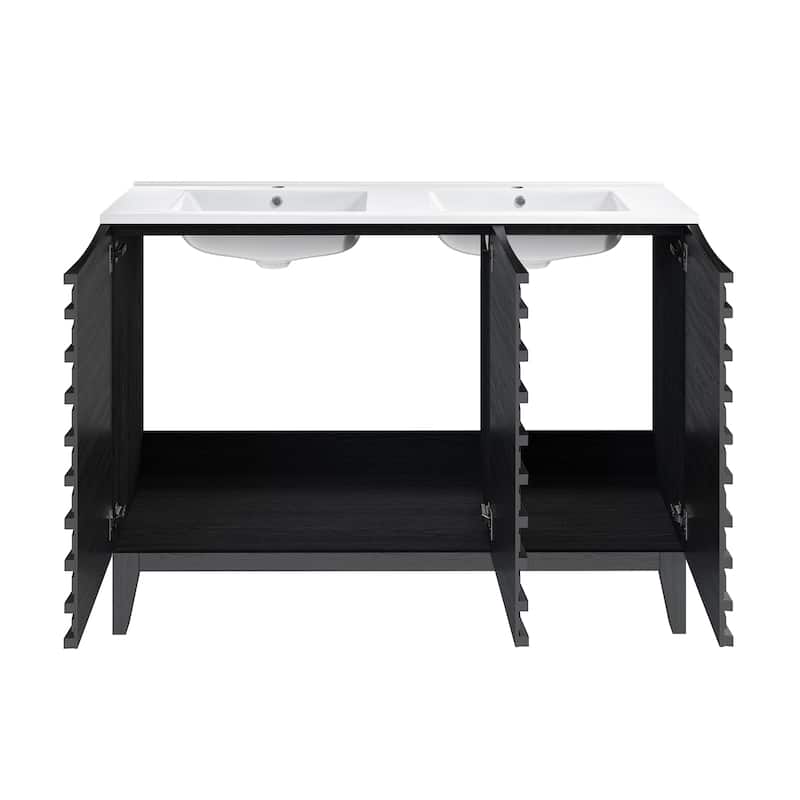 Cascade 48 In. Black Oak, Double Basin Bathroom Vanity With White Ceramic Sink Top