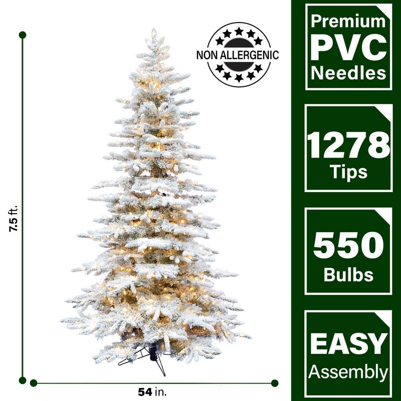 Fraser Hill Farm White 7.5-foot Flocked Pine, String Lights