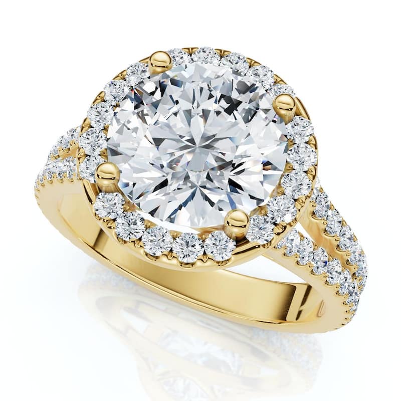 Bliss Diamond 3Ct Diamond Halo Split Band Engagement Ring Lab Grown in White or Yellow Gold - 5.5 - Yellow