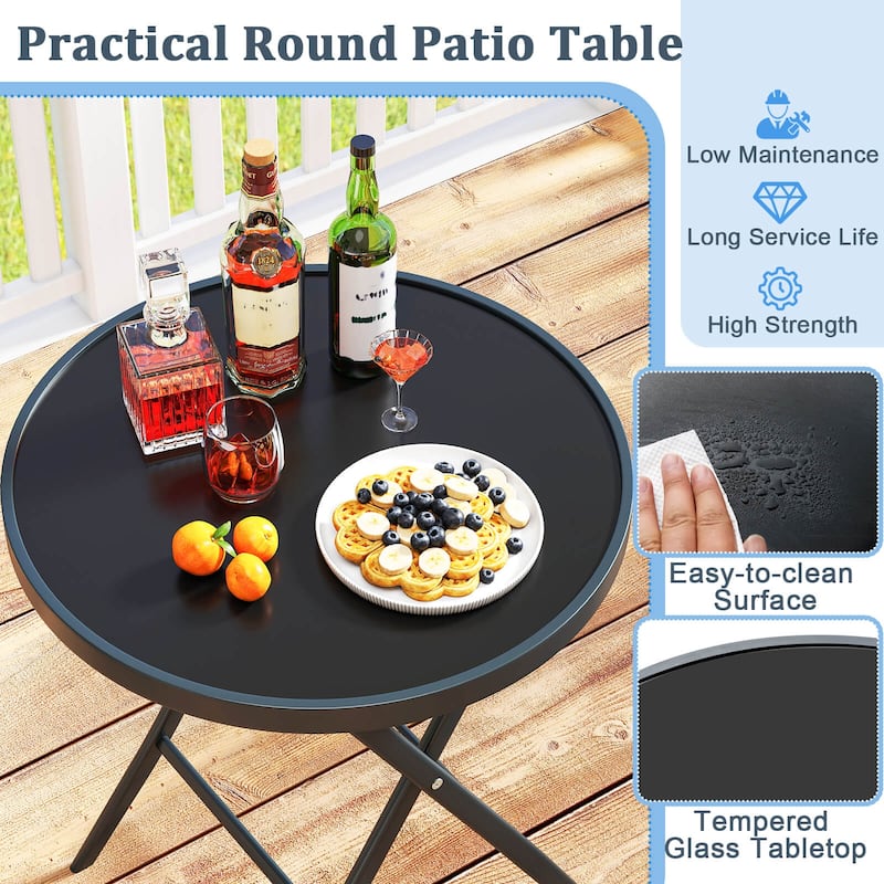 Costway 3 PCS Folding Patio Bistro Set with Tempered Glass Coffee - See Details