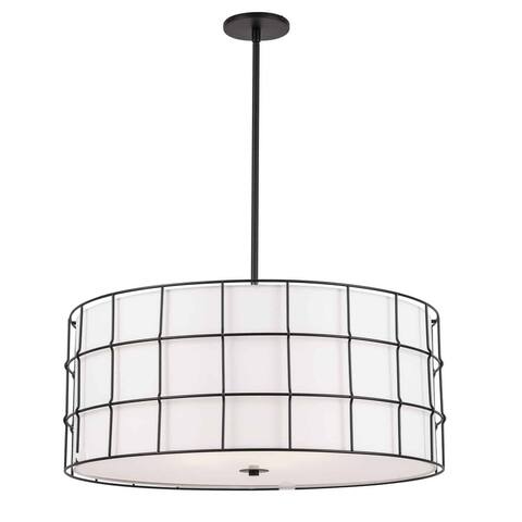 Dainolite Alcala Transitional Matte Black Luxury Pendant Light Modern Pendant Light w/ White Drum Shade