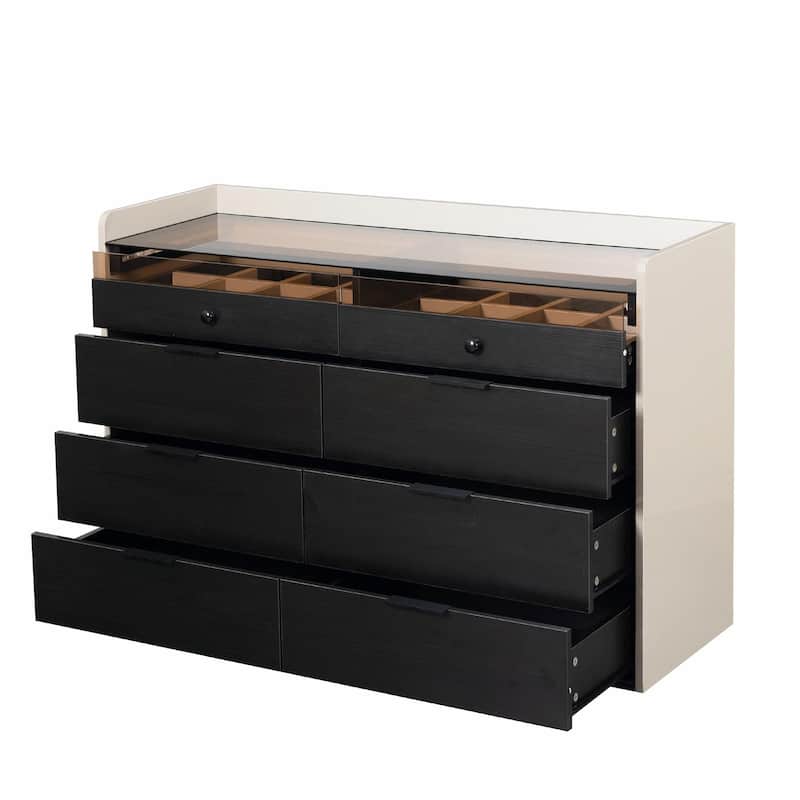 Bluetooth-Controlled 6-Drawer Dresser with Toughened Glass and Arc-Corner Design