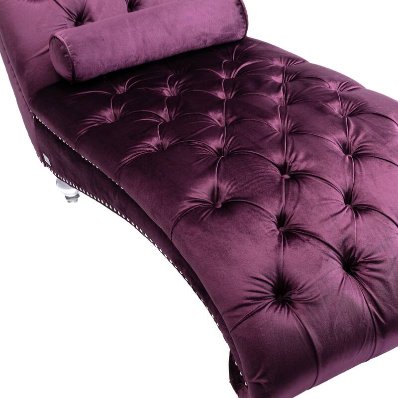Leisure Concubine Sofa with Acrylic Feet, Traditional Chaise Velvet Barrel Sofa with Lumbar Support Pillow for Living Room