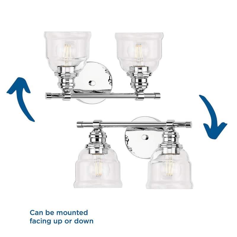 Ambrose Collection Two-Light Chrome Clear Glass Bath Vanity Light - 13 in x 6.5 in x 7.88 in