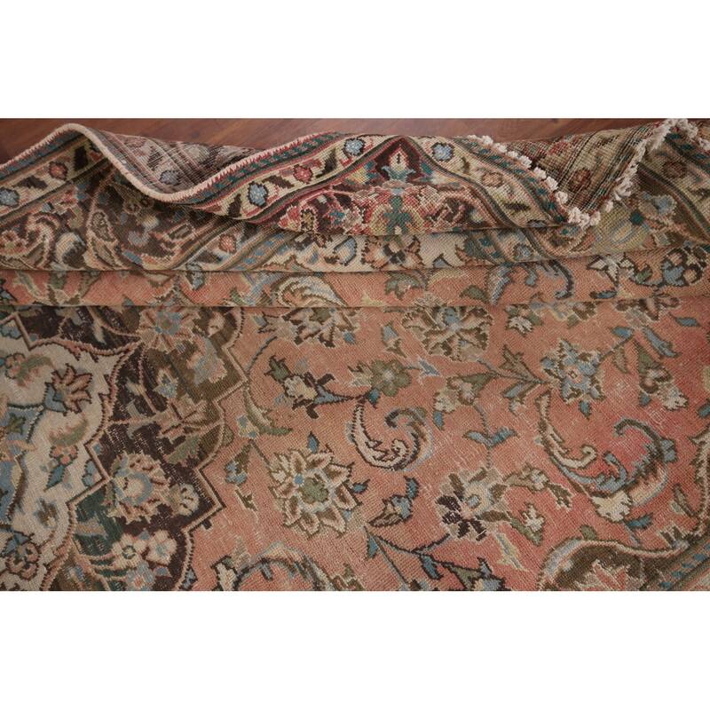Traditional Mashad Persian Vintage Area Rug Handmade Wool Carpet - 6'5" x 10'1"