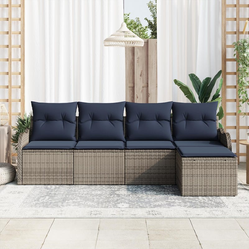 vidaXL 5/6 Garden Sofa Set with Cushions Black/Brown/Grey Poly Rattan - 90.9 x 24.4 x 27.2
