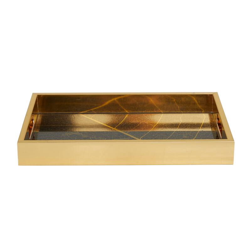 Polished Gold Plastic Mirrored Geometric Tray (Set of 2)