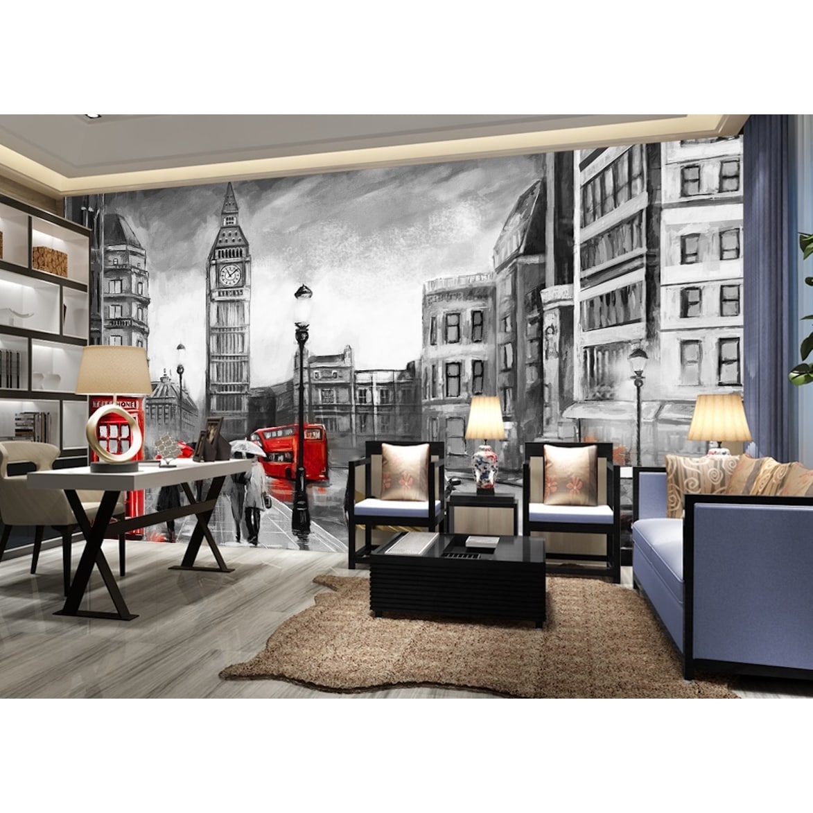 Monochrome Cityscape Charcoal City Landscape Textile Wallpaper