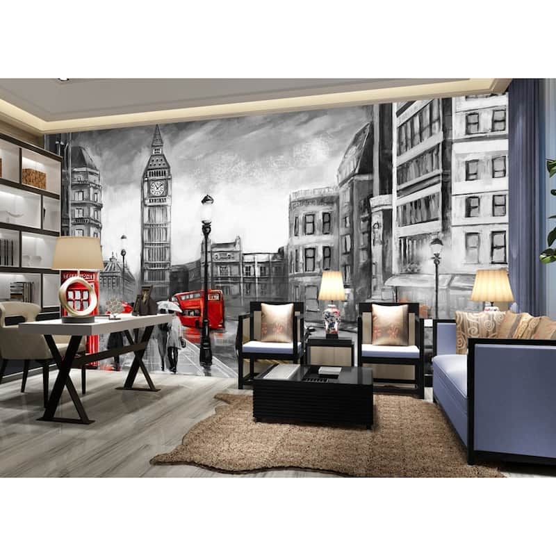 GK Wall Design Monochrome Cityscape Charcoal City Landscape Wallpaper