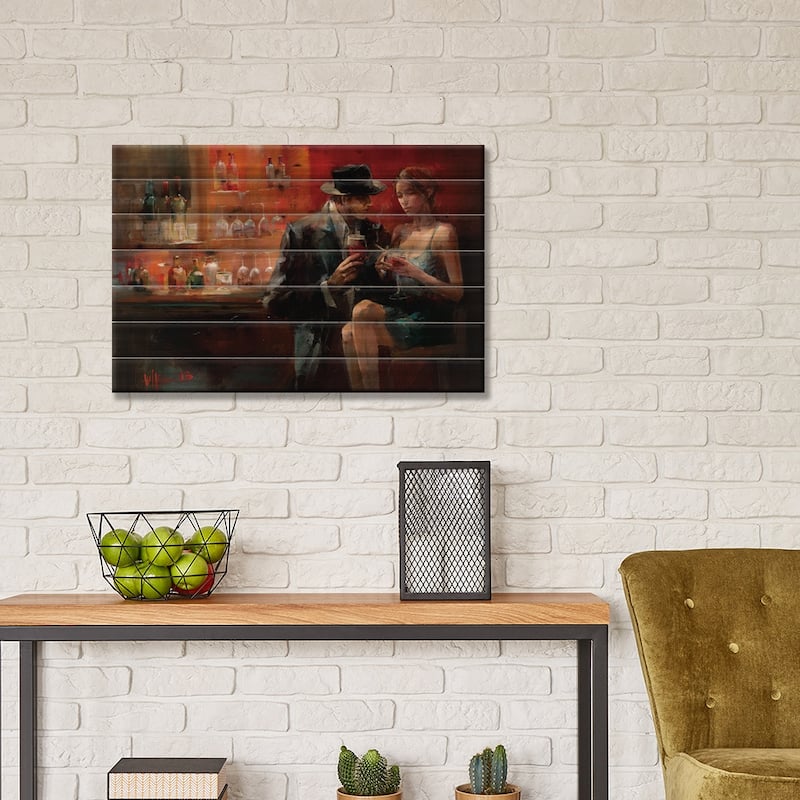 Evening In The Bar I Print On Wood by Willem Haenraets - Multi-Color