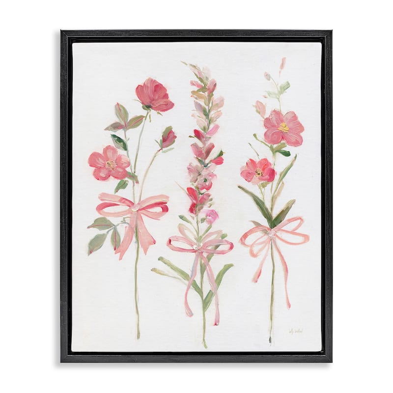 Stupell Pastel Pink Floral Sprigs Framed Floater Canvas Wall Art Design By Sally Swatland - 17 x 21 - Black