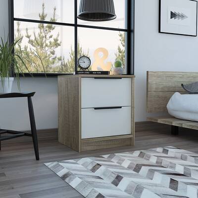 Nightstand with Two Drawers, Metal Handle