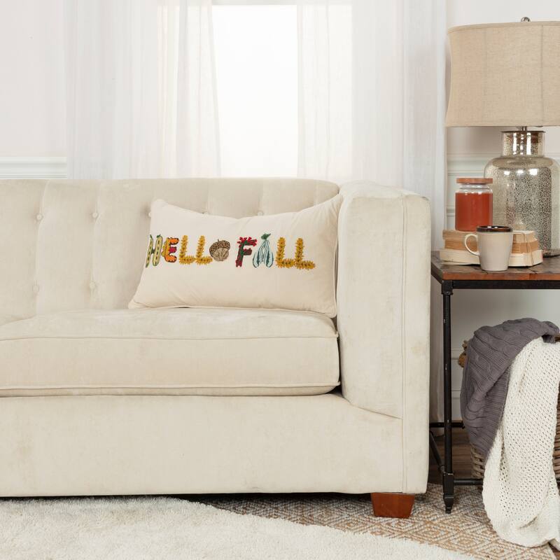 Rizzy Home Hello Fall Embroidered Throw Pillow