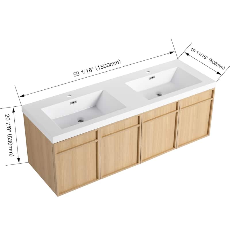 BNK 48/60 inch Wall-Mounted Bathroom Vanity With Sink, Floating Bathroom Vanity with Soft Close Doors