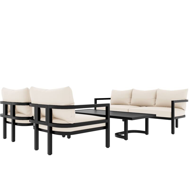 4-Piece Outdoor 5-Seater Steel Cnversation Sofa Set with Coffee Table, Waterproof, Anti-rust and Anti-UV