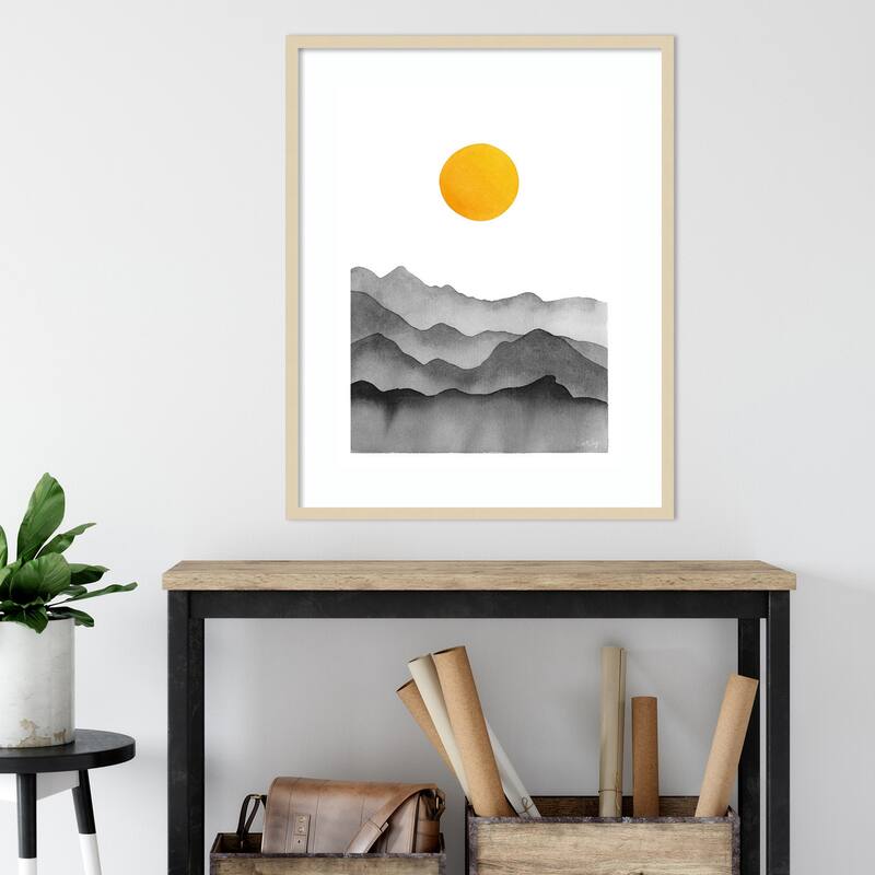 Black Yellow Mountain Range Silhouette by Cat Coq Framed Wall Art Print
