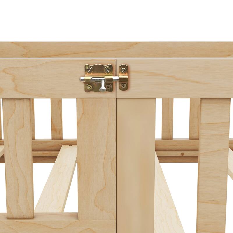 Pine Wood Floor Bed with Safety Guardrails and Door for Kids, Boys, Girls, Bedroom