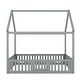 preview thumbnail 11 of 22, Full Size Solid Pine Wood House-Shaped Design Kids Bed Frame with Fence, Door and Distressed Washed Finish for Bedroom, Grey