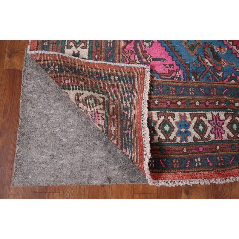 Pink & Turquoise Hamedan Persian Vintage Area Rug Handmade Wool Carpet - 6'10" x 9'8"
