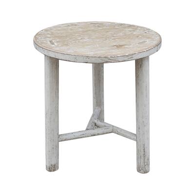 Lily's Living 22" H Round Distressed White Pine Wood Indoor Side Table w/Round Legs, Home Furniture