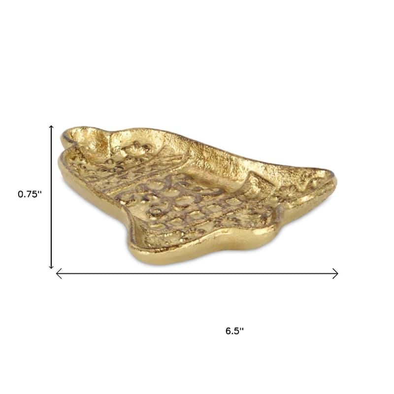 HomeRoots 5" Gold Cast Iron Christmas Bell Trinket Tray - 5.00 in. x 0.75 in. x 6.50 in.