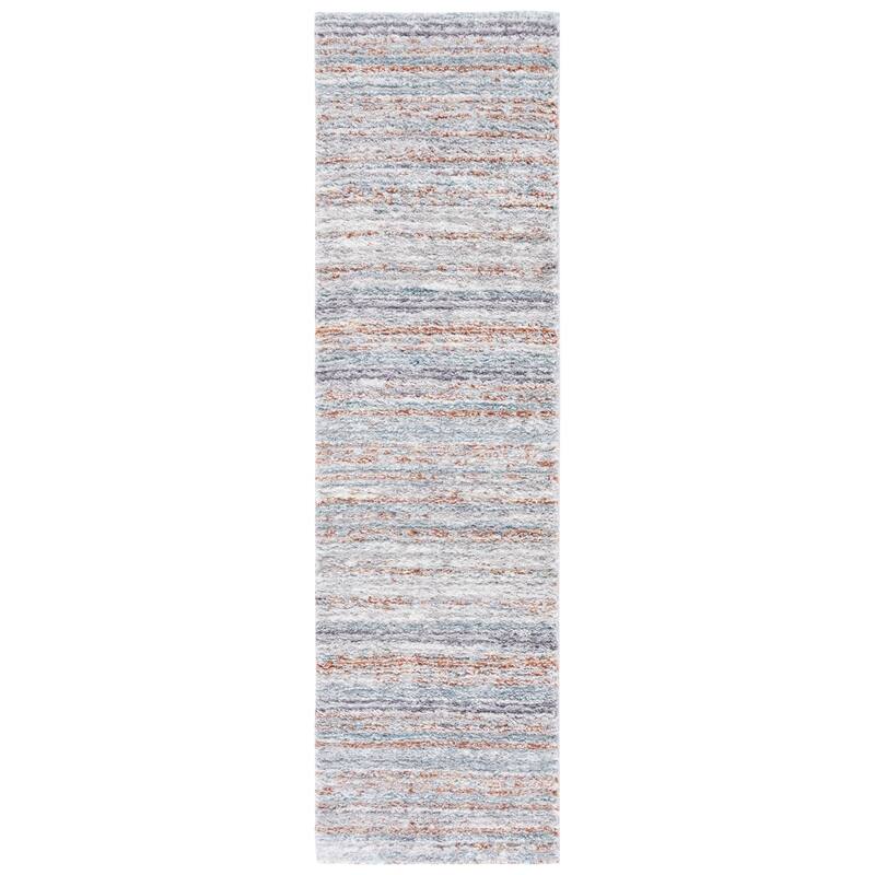 SAFAVIEH Berber Shag Majlis Rug - 2'3" x 8' Runner - Blue Rust/Ivory