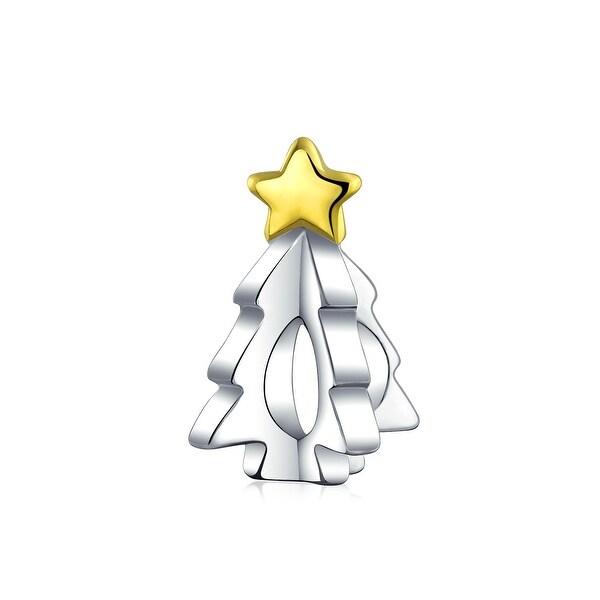 Tree Festive Star Charm Bead 2 Tone Gold Plated Sterling Silver. Opens flyout.