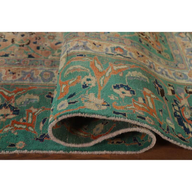 Hand Knotted Oriental 100% Wool Carpet Traditional Floral Coral Mashad Area Rug - 11' 3'' X 8' 11''