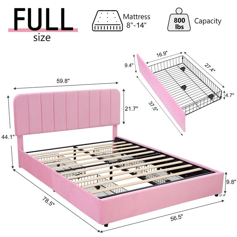 Javlergo Upholstered Platform Bed Frame with Storage Drawers and Adjustable Headboard, No Box Spring Needed