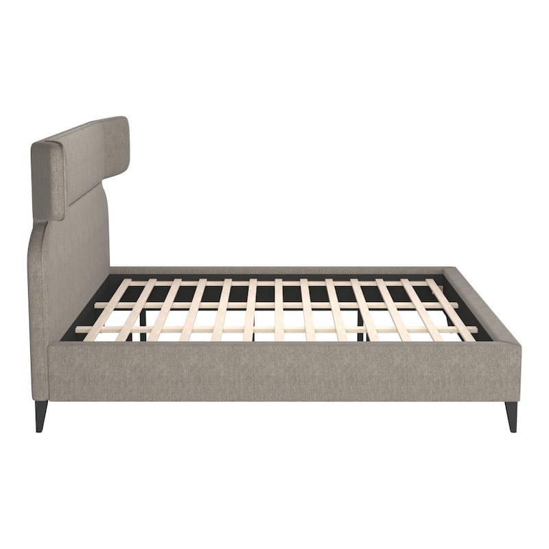 HomeRoots Brown Solid Wood And Upholstery King Bed Frame