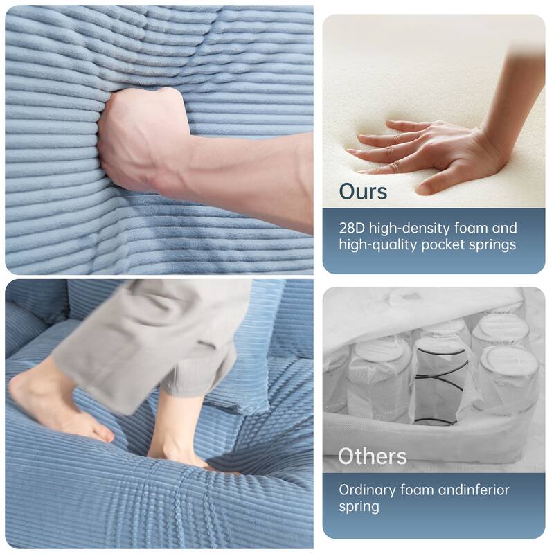 GDFStudio - Corduroy L-Shaped 5-Seater 154.6" Cloud Modular Sectional Couch