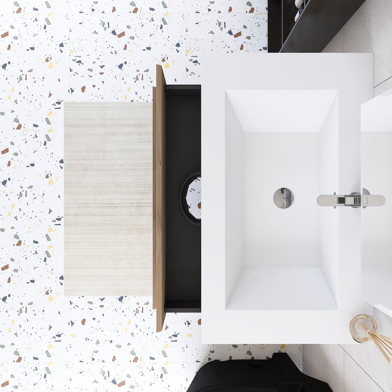 Angela Wall Mounted Bathroom Vanity in F. Oak with White Cultured Marble Top