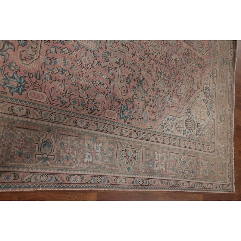 Hand Knotted Oriental 100% Wool Carpet Traditional Medallion Pink Tabriz Area Rug - 10' 10'' X 7' 10''