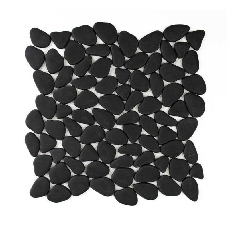 The Tile Life Huron Rock 12x12 Black Glass Mosaic Pebble Floor & Wall Tile - 1 Sheet (1 Sq. ft.)