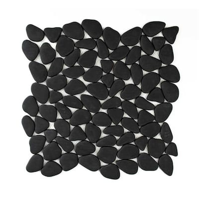 The Tile Life Huron Rock 12x12 Black Glass Mosaic Pebble Floor & Wall Tile