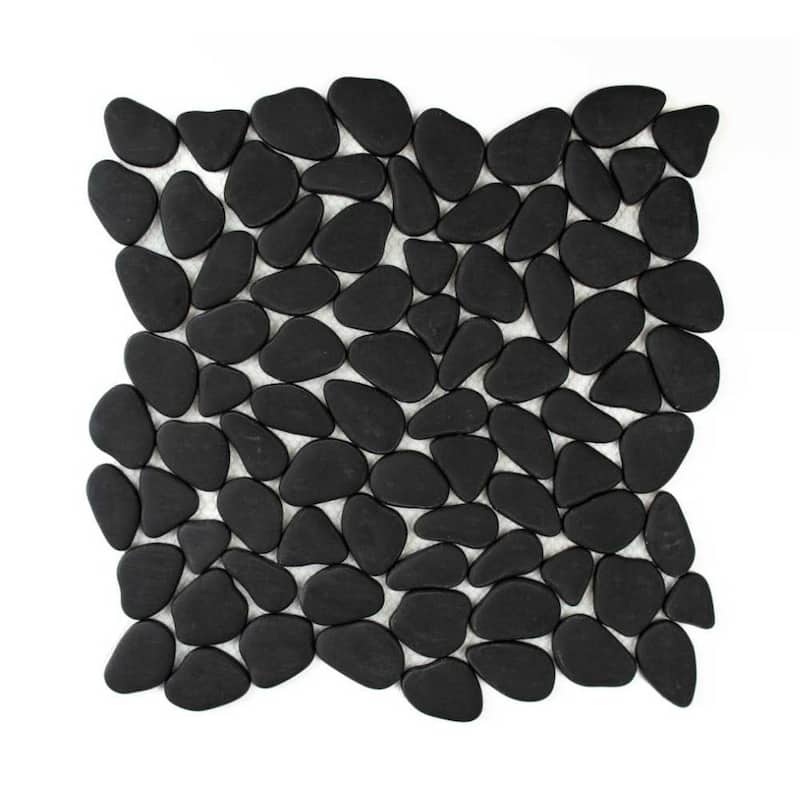 Huron Rock 12x12 Matte Glass Pebble Mosaic Tile - Floor, Wall, Backsplash - 1 Sheet (1 Sq. ft.) - Black