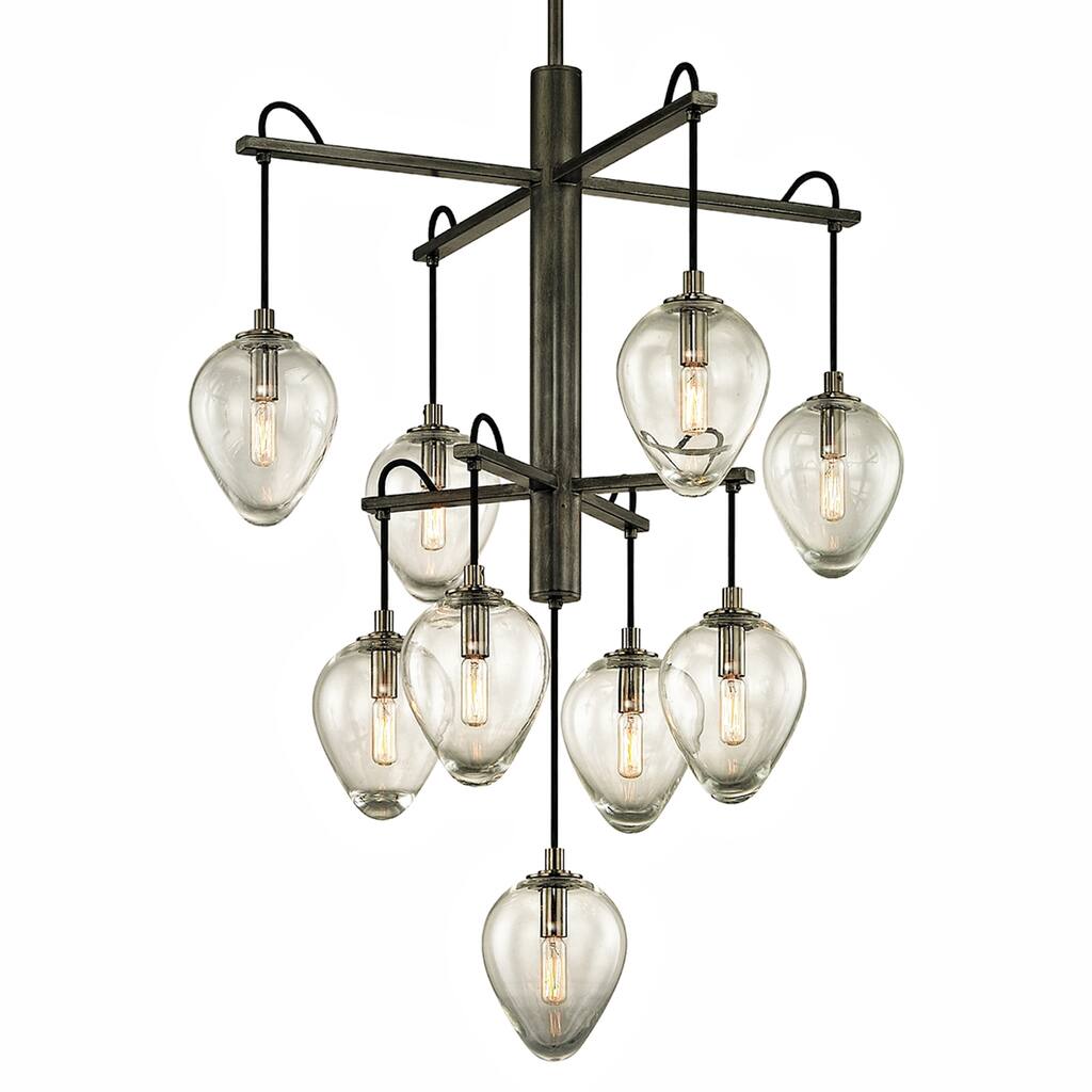 Troy Lighting Brixton 9-light Gunmetal and Smoked Chrome Pendant with Clear Glass