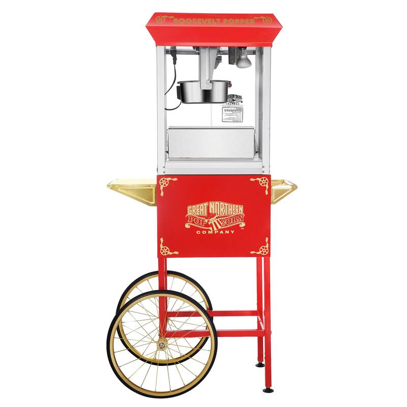 Popcorn Machine with Cart – 8oz Popper with Stainless-steel Kettle by Great Northern Popcorn (Red)