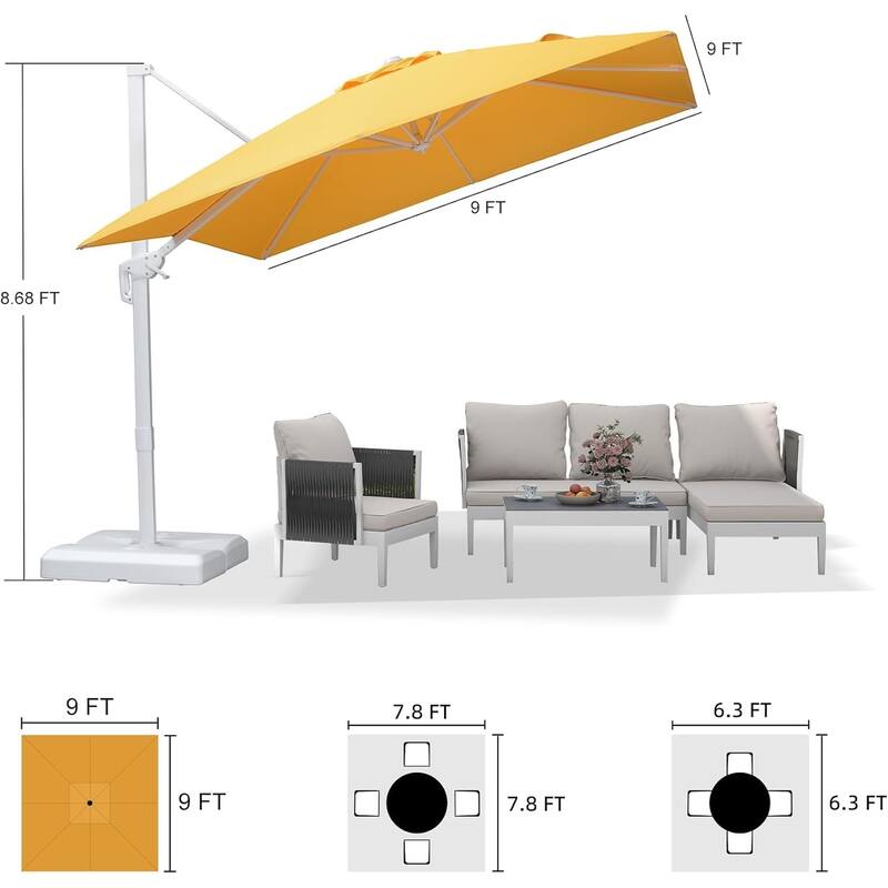 PURPLE LEAF White Square Cantilever Patio Umbrella With Base