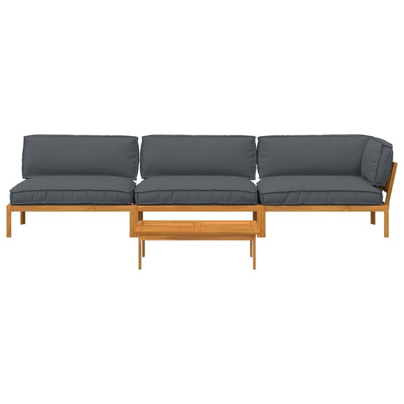 vidaXL Sofa Set with Cushion Plain 4 pcs Anthracite Solid Acacia Wood - 146.85 x 36.22 x 27.17 in