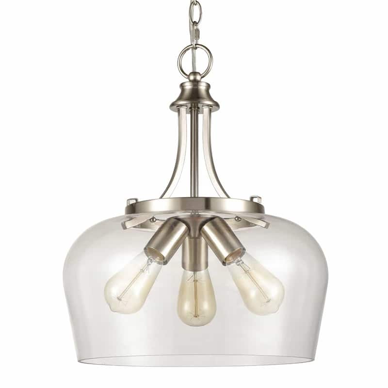 Madinari Modern Ceiling Pendant Light Clear Glass Pendant Lighting, 3-Bulbs - Brushed Nickel