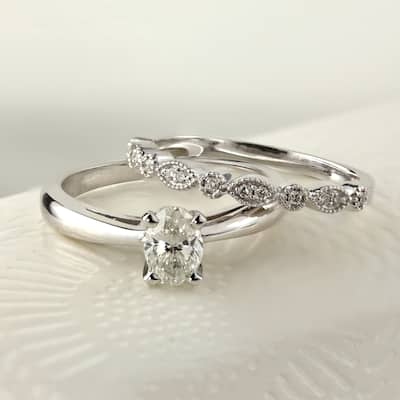 Auriya 14k Gold 1ctw Vintage Oval-cut Solitaire Diamond Engagement Ring Set